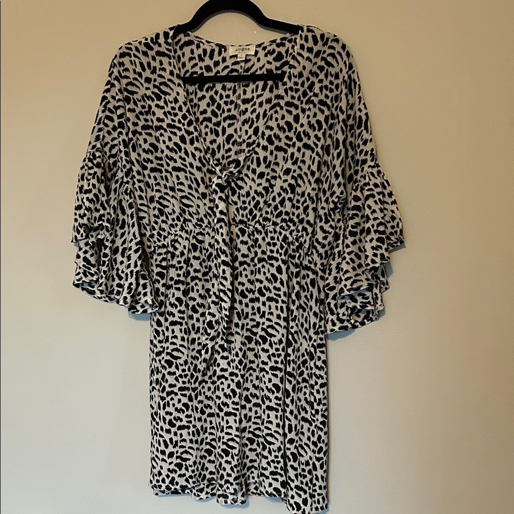 Umgee Black and White Animal Print Midi Dress
